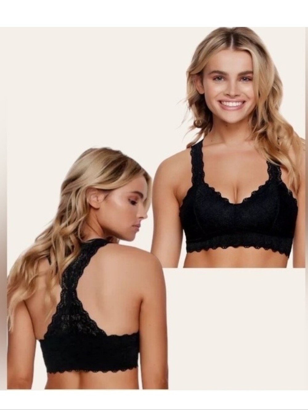 Women's Black Lace Stretch Bralette Sexy Wirefree Racerback Bra Crop Top, L